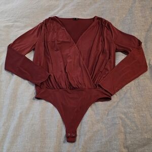 Express Deep Red Long Sleeve Bodysuit